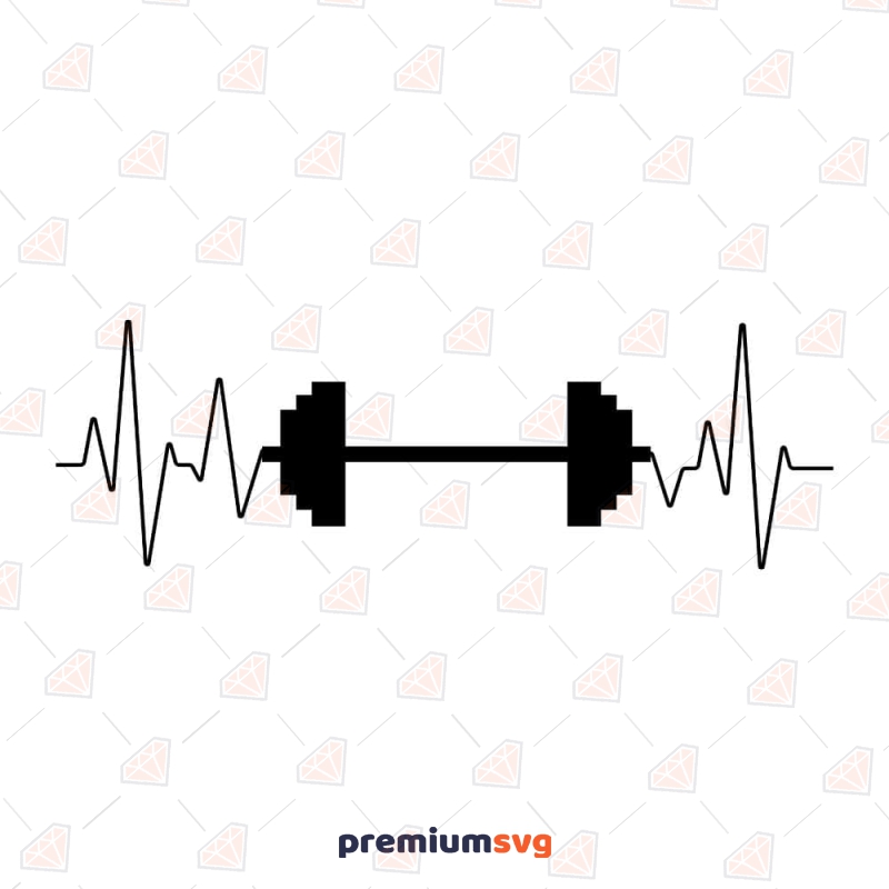 Dumbbell with Heartbeat SVG Cut File, Instant Download Fitness SVG Svg