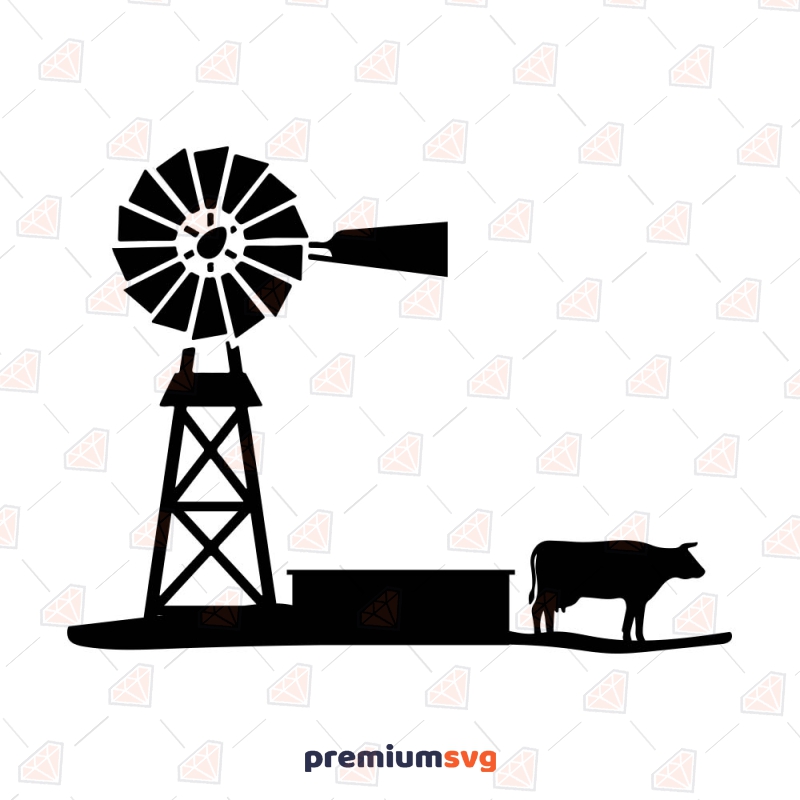 Farm Scene Windmill and Cattle SVG Cut File Wild & Jungle Animals SVG Svg