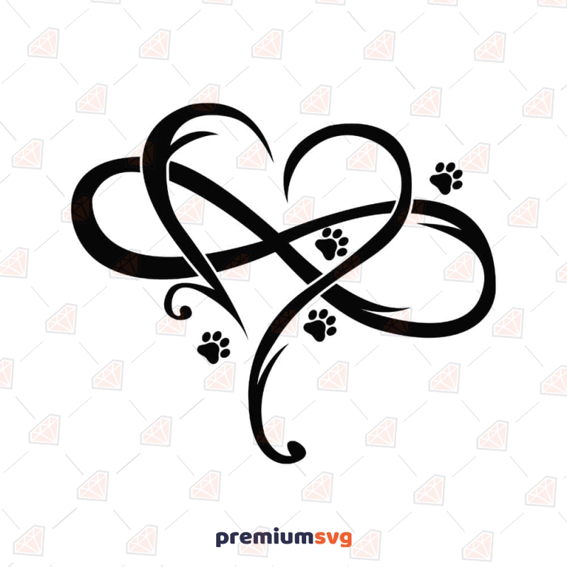 Paw Print SVG, Infinity Heart SVG Cut File Valentine's Day SVG Svg