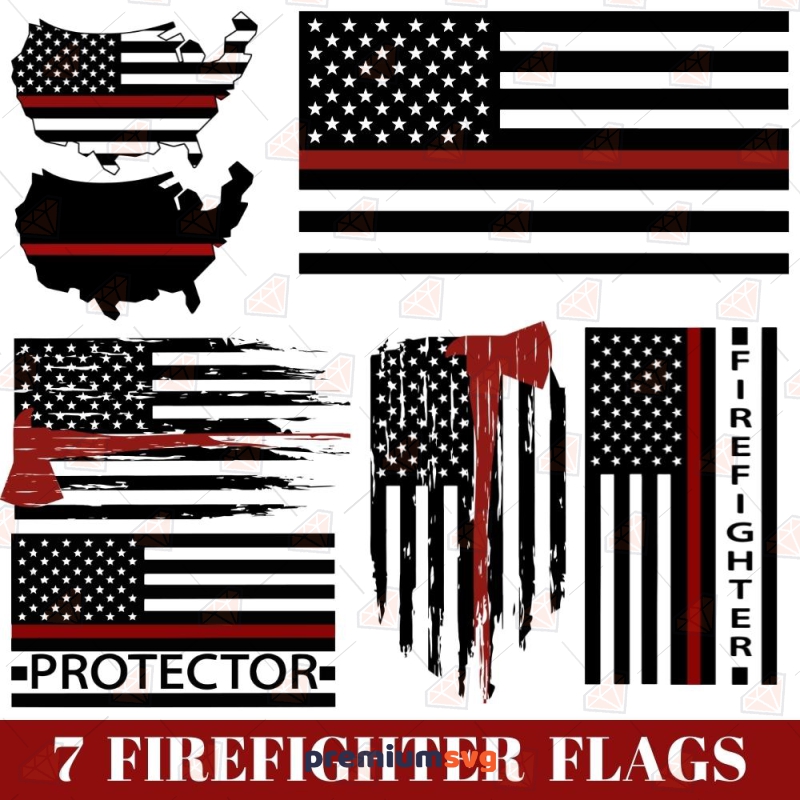 Firefighter Flags SVG Bundle, 7 USA Bundle Flags SVG Instant Download Firefighter SVG Svg