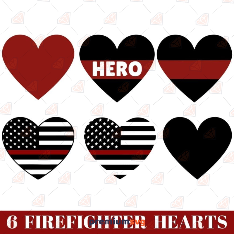 Firefighter Hearts Bundle SVG, USA Fireman Flag Bundle SVG Vector Download Firefighter SVG Svg