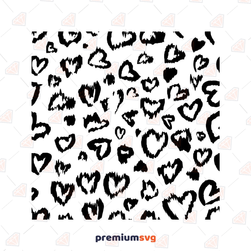 Black Brush Hearts Pattern SVG, Handdrawn Heart Pattern Print Background Patterns Svg