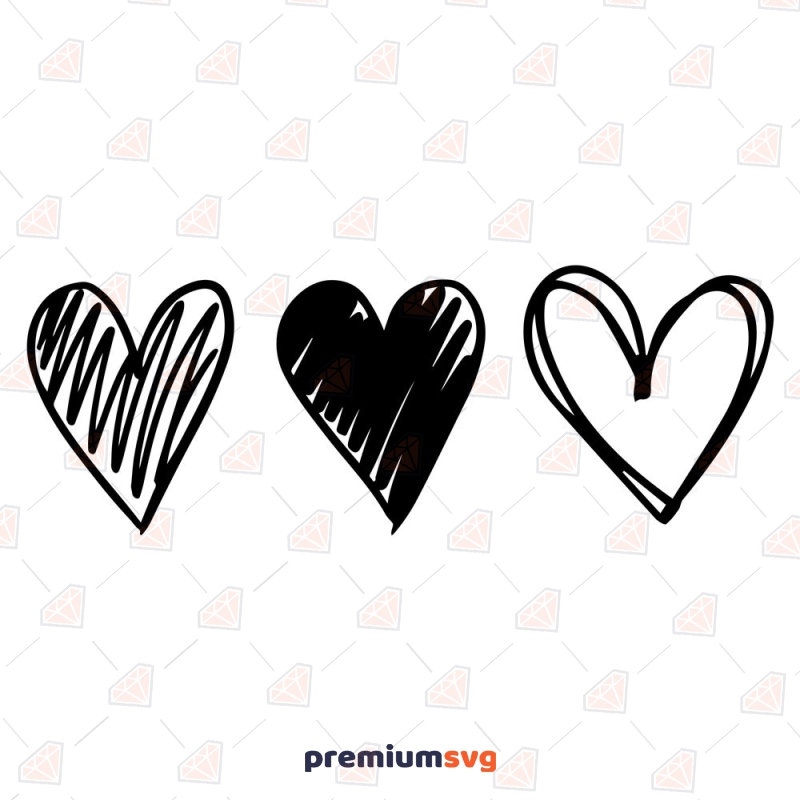 Hand Drawn Doodle Hearts SVG Bundle, Clipart Valentine's Day SVG Svg