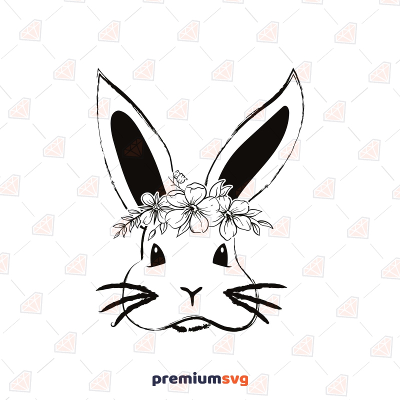 Handdrawn Rabbit with Wreath SVG, Easter Rabbit SVG Easter Day SVG Svg