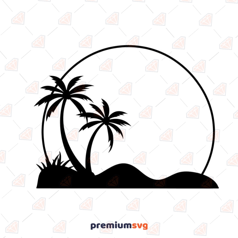 Beach Palm Tree SVG Cut File, Tropical Sunset SVG Summer SVG Svg