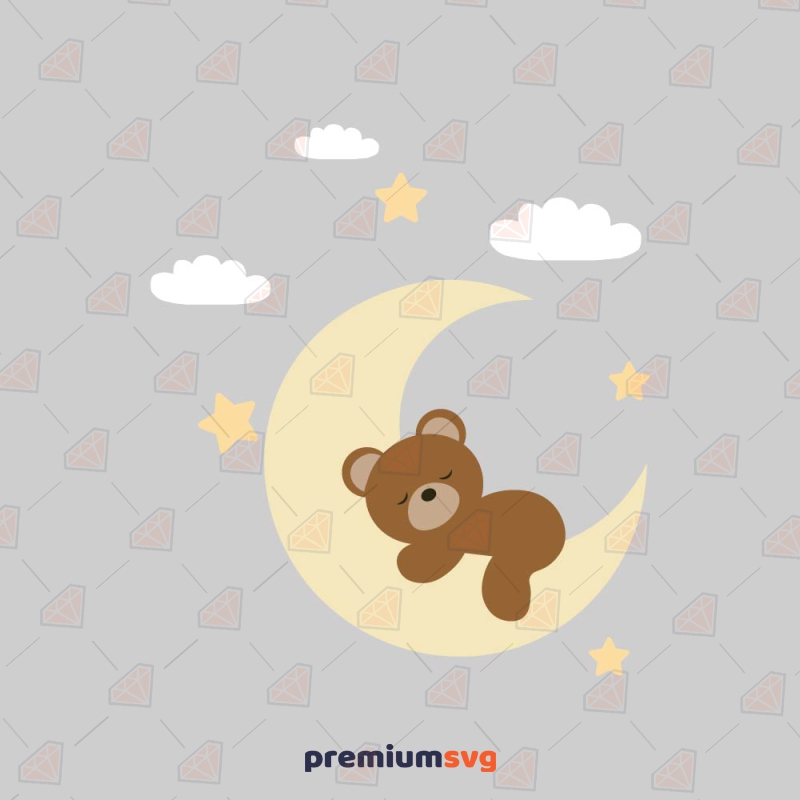 Bear On Moon SVG, Baby Sleeping SVG Digital Download Baby SVG Svg