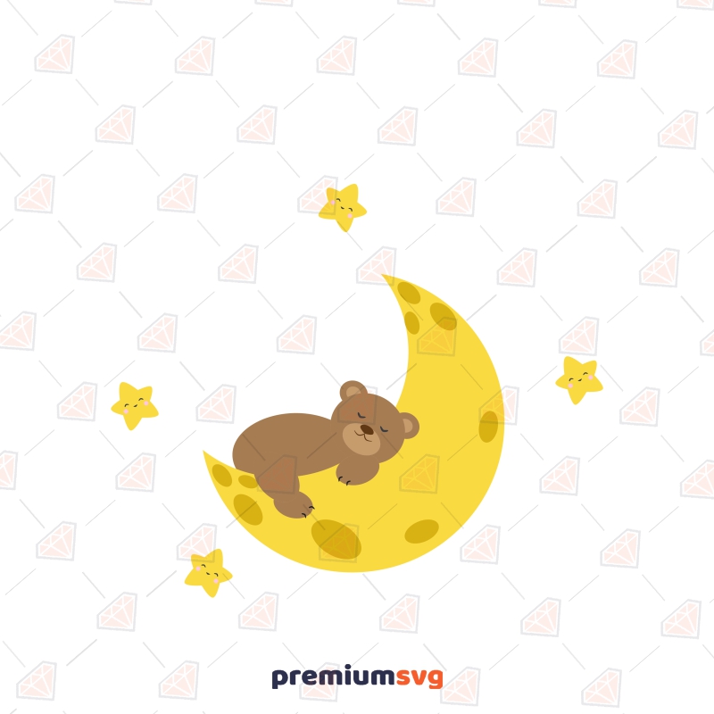 Bear On Moon SVG, Teddy Bear SVG Instant Download Baby SVG Svg