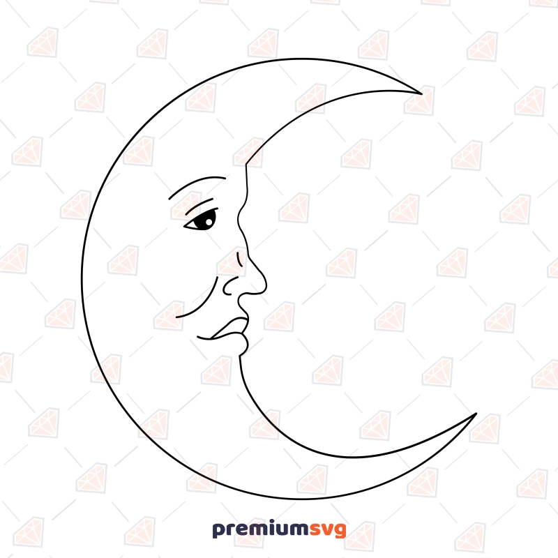 Moon Face SVG Cut File, Vintage Moon Face SVG Vector Files Drawings Svg