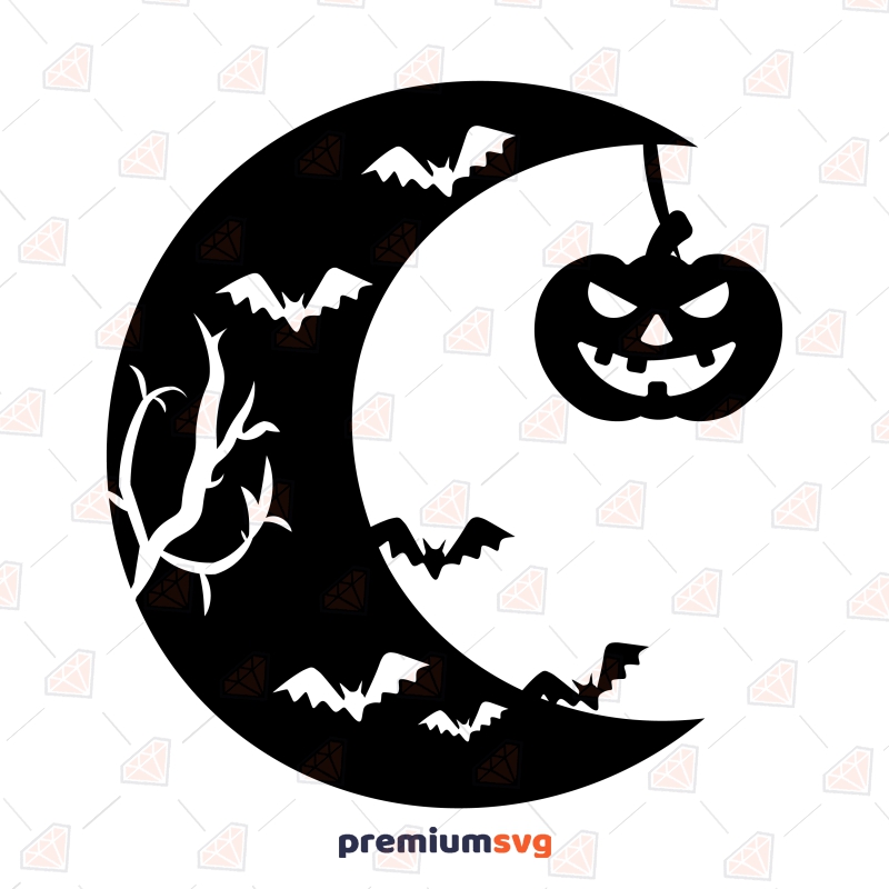 Halloween Moon with Pumpkin SVG, Moon SVG Instant Download PremiumSVG