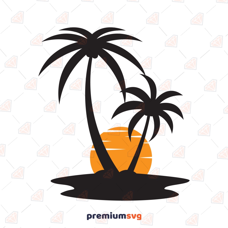 Palms and Sunset SVG Image, Palm Tree Sunset SVG Vector Files Summer SVG Svg