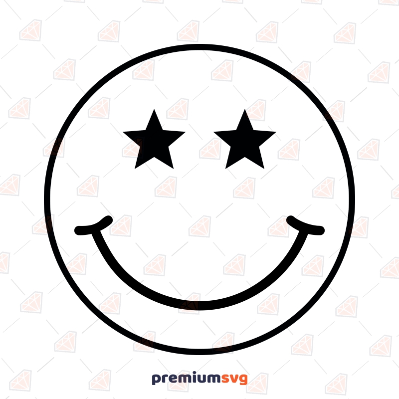 Star Eyes Smiley Face SVG, Star Smile Emoji SVG Vector Files Vector Illustration Svg