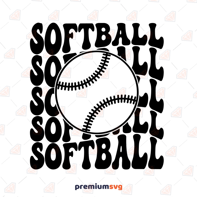 Softball With Ball SVG, Softball Wavy Text SVG Instant Download Baseball SVG Svg