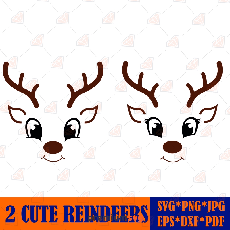 Cute Smiley Reindeer SVG Clipart, Reindeer Face SVG Bundle Vector Files Christmas SVG Svg