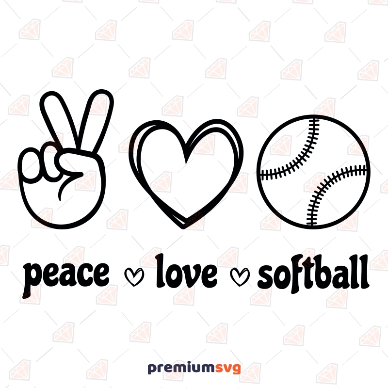 Peace Love Softball SVG, Softball Sublimation Design SVG Clipart Baseball SVG Svg