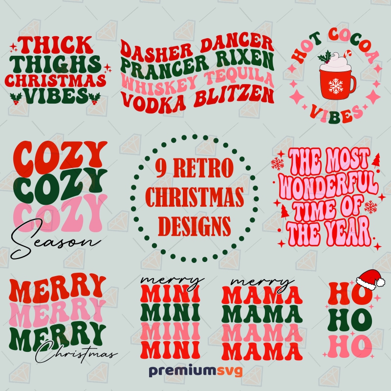 Retro Merry Christmas SVG Bundle, Vintage Xmas SVG Vector Files Christmas SVG Svg