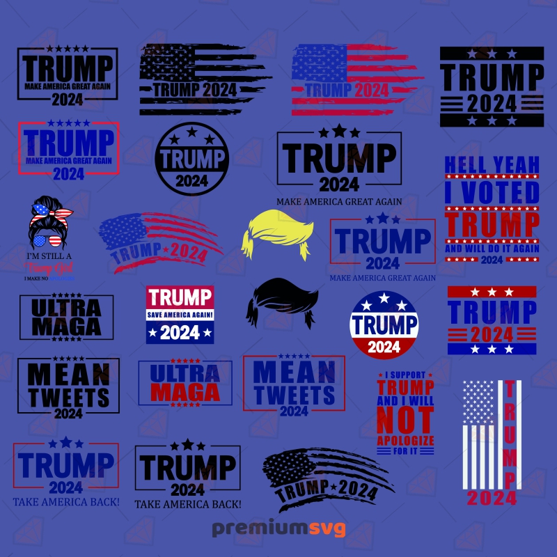 Trump 2024 Bundle SVG, Trump Flag SVG Instant Download USA SVG Svg