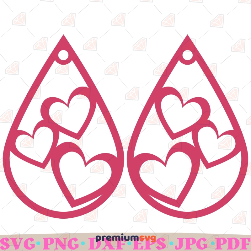 Teardrop Heart Earring SVG, Valentine Earring SVG Digital | PremiumSVG