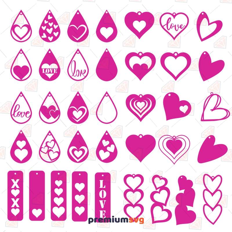 Heart Earring SVG Bundle, Valentine's Day Earrings Bundle Instant Download Valentine's Day SVG Svg