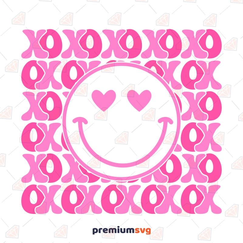 XOXO with Smiley Face SVG, Valentine's Day SVG Vector Valentine's Day SVG Svg