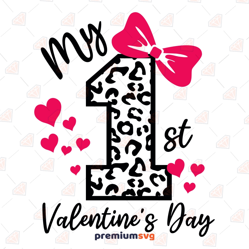 My 1st Valentine's Day Leopard SVG Cut File, Instant Download Valentine's Day SVG Svg