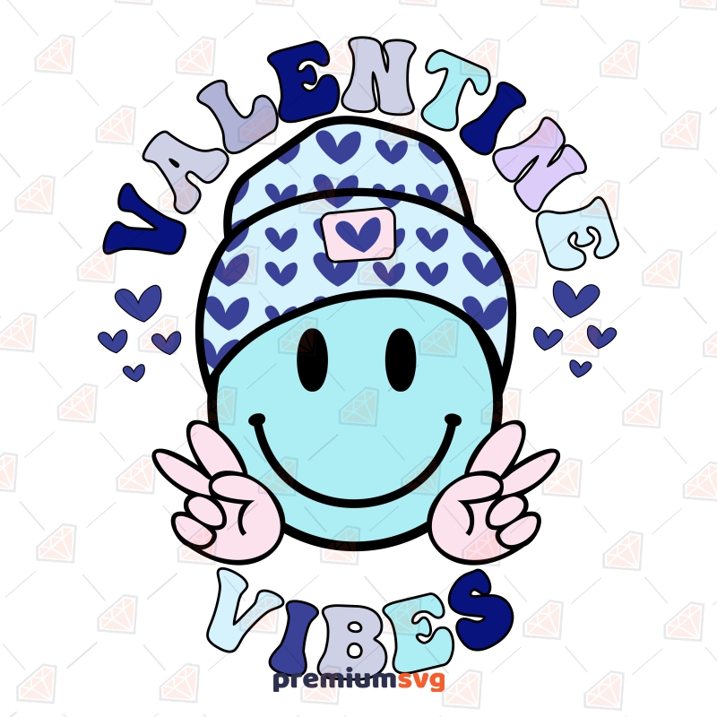 Valentine Vibes with Smiley Face SVG Design, Valentine's Day Sublimation Sublimation Designs Svg