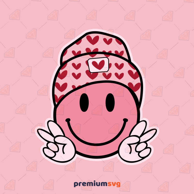 Smiley Face with Heart Hat SVG, Valentine Smiley Face SVG Valentine's Day SVG Svg