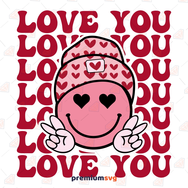 Love You Smiley Face SVG, Groovy Valentine's Day PNG Sublimation Sublimation Designs Svg