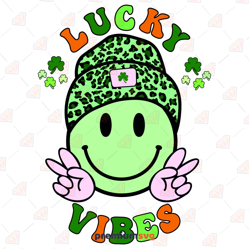Lucky Vibes Retro Smiley Face SVG, PNG, Irish Digital Design St Patrick's Day SVG Svg