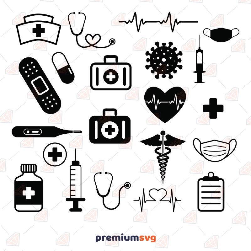 Nurse Medical Tools Bundle SVG, Icons For Instant Download Nurse SVG Svg