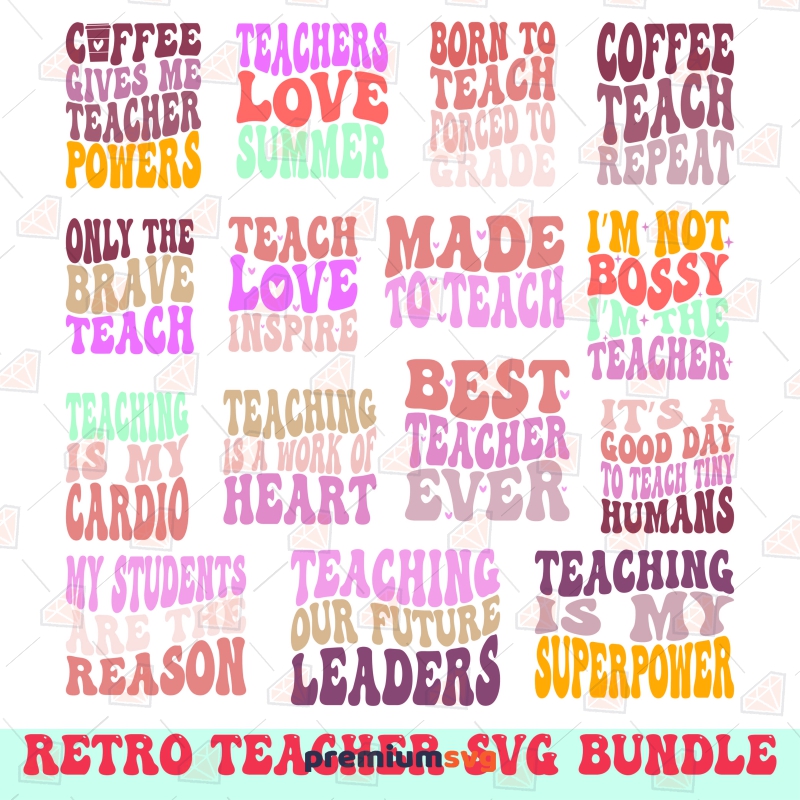 Retro Teacher SVG Bundle, Wavy Text Design Teacher SVG Svg