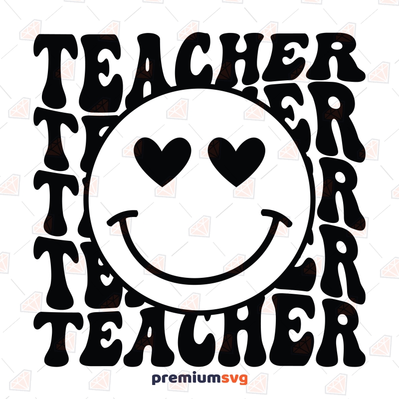 Retro Wavy Teacher Smiley Face SVG Teacher SVG Svg