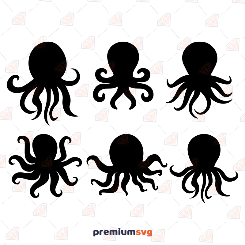 Octopus SVG Silhouette, Cut and Clipart Files Sea Life and Creatures SVG Svg