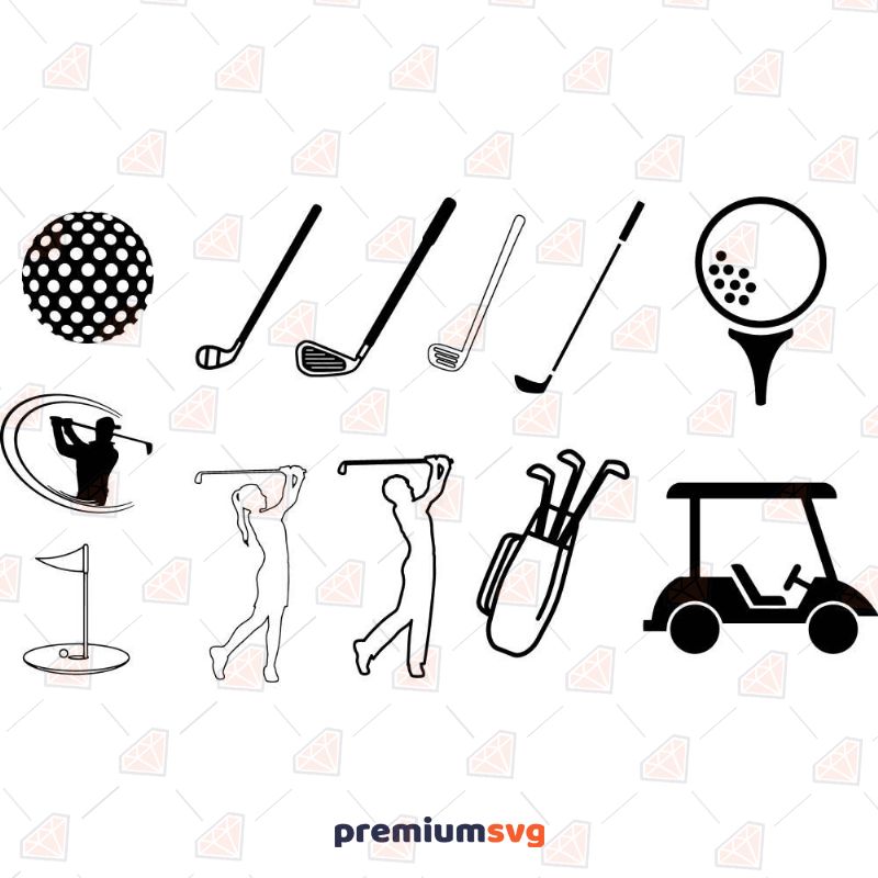 Golf Club Iron Golf Ball Golf Tee Art Logo Print Sports Digital File Clip  Art Vector Art Silhouette