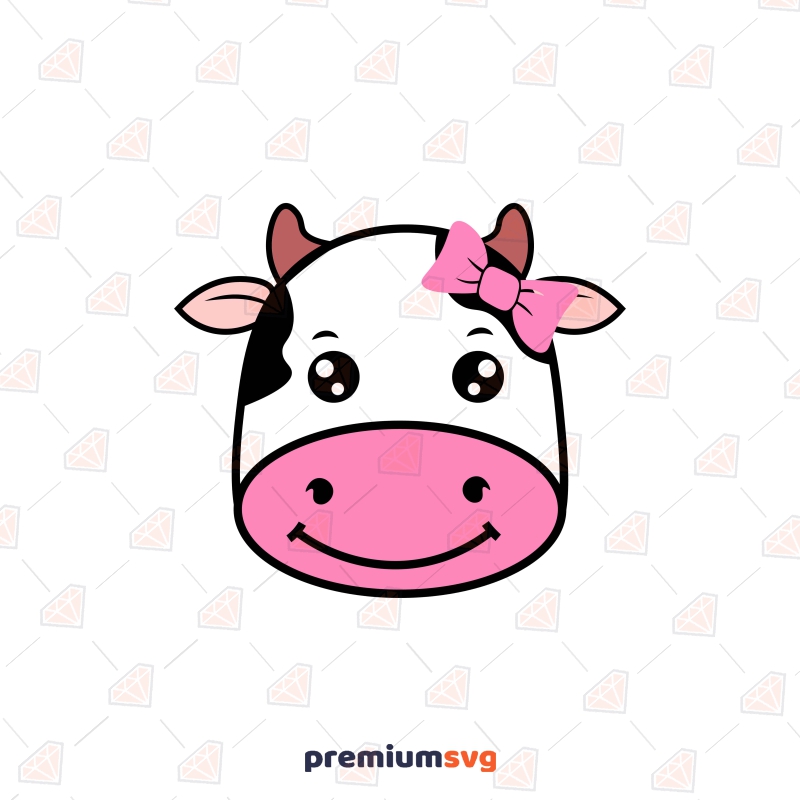 Cute Cow Head with Bow SVG, Clipart File | PremiumSVG