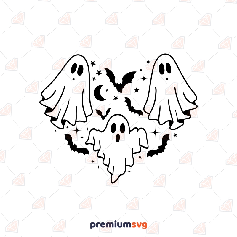 Halloween Ghost Heart SVG, Halloween Heart SVG Cut File | PremiumSVG