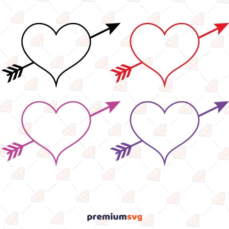 4 Heart With Arrow SVG, Hearts Clipart SVG Vector Files Valentine's Day SVG Svg