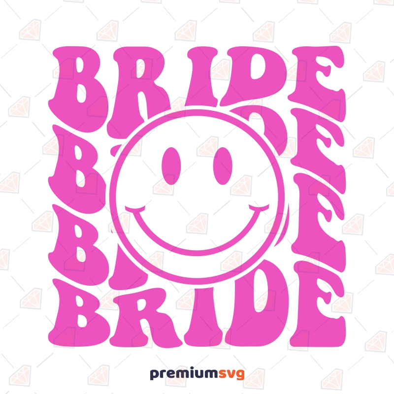 Retro Bride SVG with Smiley Face, Wavy Text Bride SVG Wedding SVG Svg