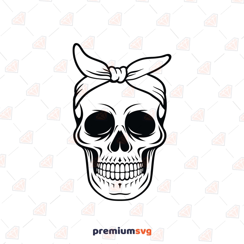 Skull with Bow SVG, Skull Bandana SVG Drawings Svg
