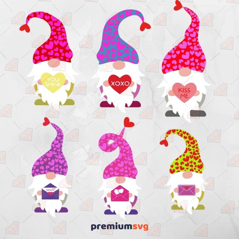 6 Valentine Gnomes SVG Bundle Valentine's Day SVG Svg