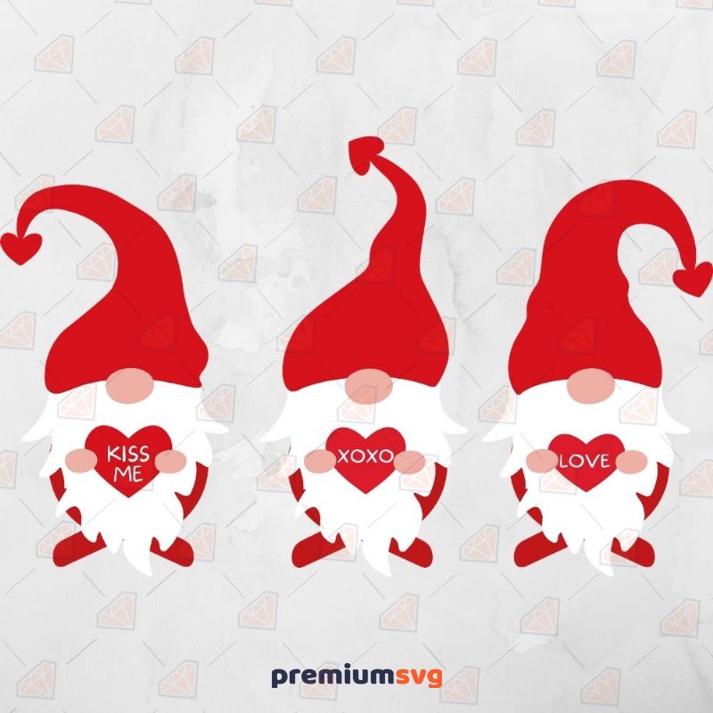Kiss Me Xoxo and Love Gnomes SVG, Three Gnomes SVG Valentine's Day SVG Svg