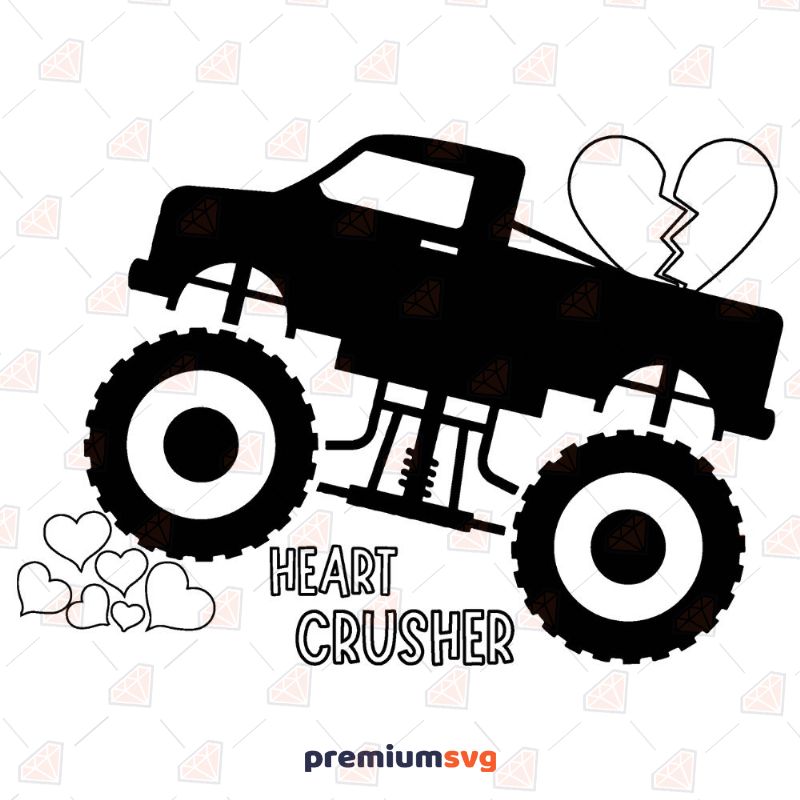 Heart Crusher Monster Truck SVG, Instant Download Valentine's Day SVG Svg