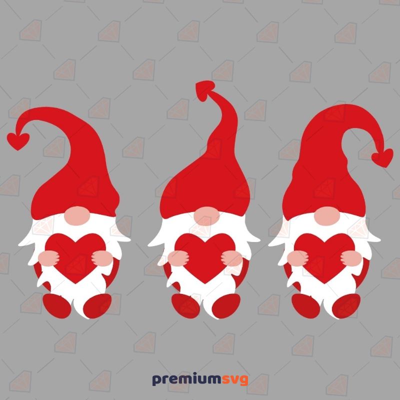 3 Red Gnomes with Heart SVG Valentine's Day SVG Svg