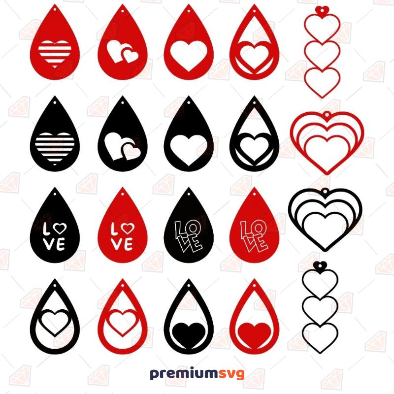 Teardrop Shape Hearts Earring SVG, Digital Download | lupon.gov.ph