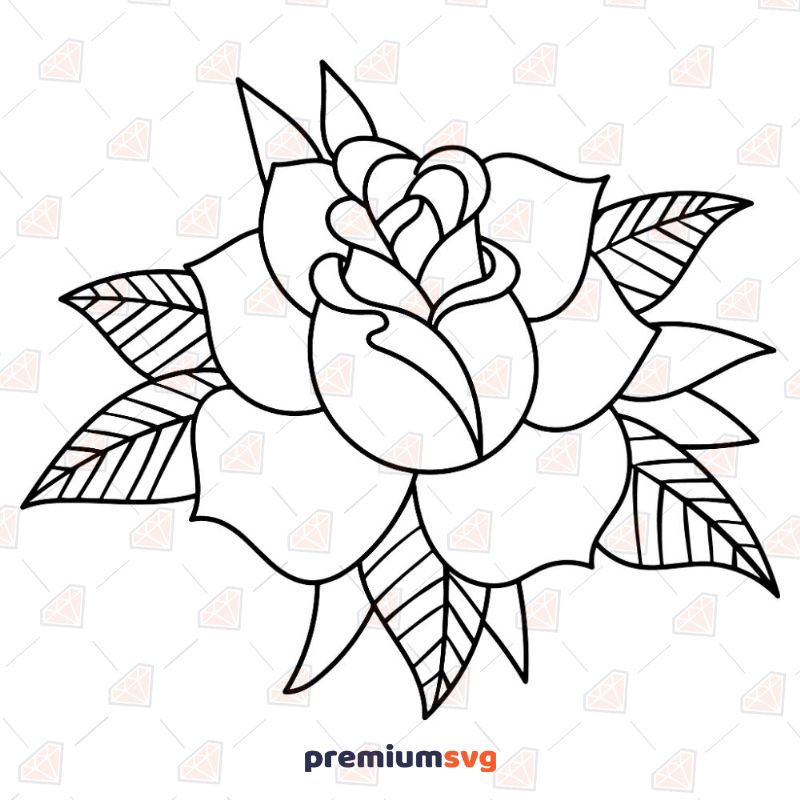 Black and White Rose Plant and Flowers Svg