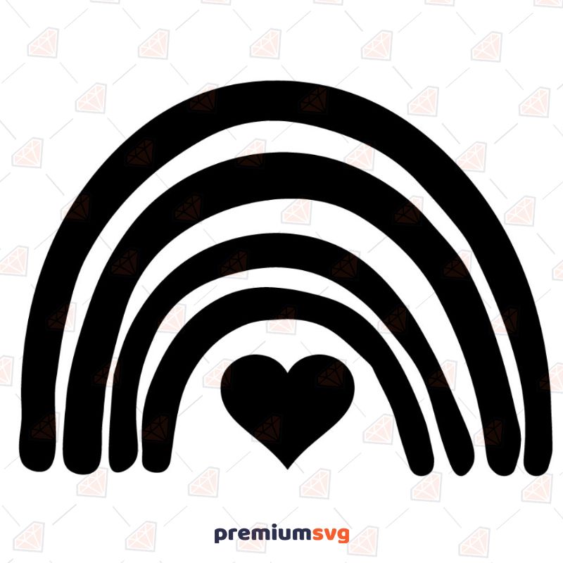 Black Rainbow with Heart SVG, Rainbow Vector Instant Download Drawings Svg