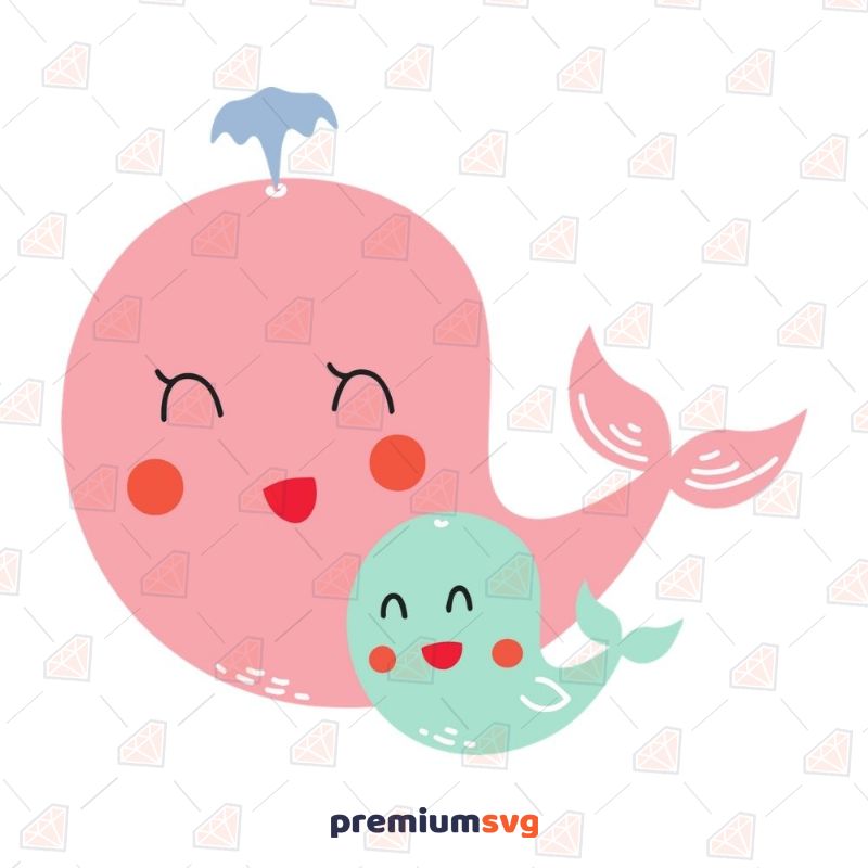 Cute Mother and Baby Whales SVG, Whales Vector Instant Download Sea Life and Creatures SVG Svg