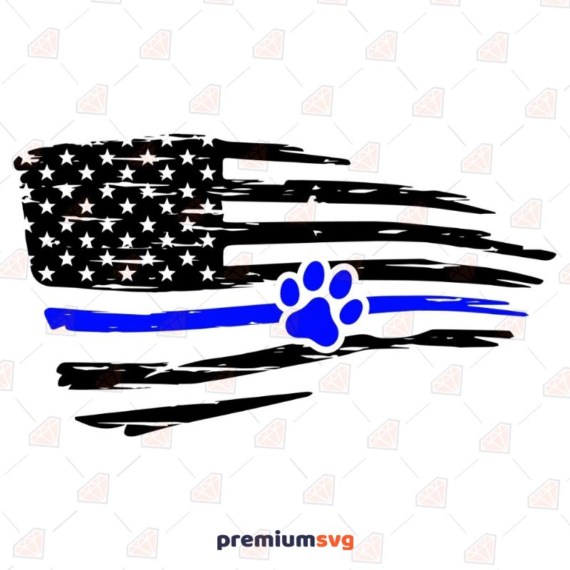 Distressed Thin Blue Line Dog Paw Flag SVG, Distressed Flag Instant Download USA SVG Svg