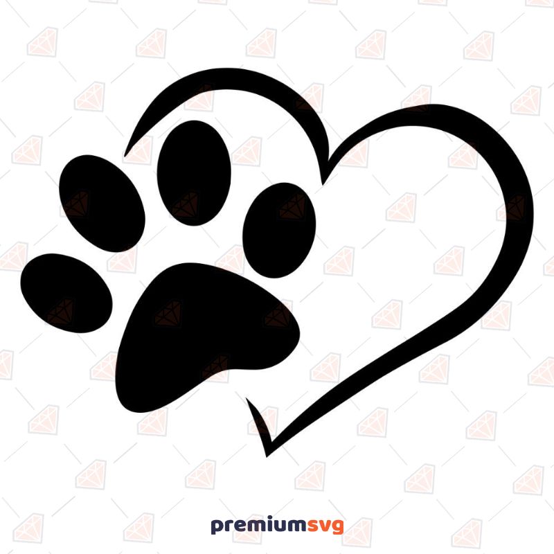 Dog Paw Heart SVG, Paw and Heart SVG Vector Files Pets SVG Svg