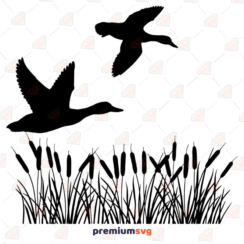 Flying Mallard Duck and Reeds Svg Landscapes Svg