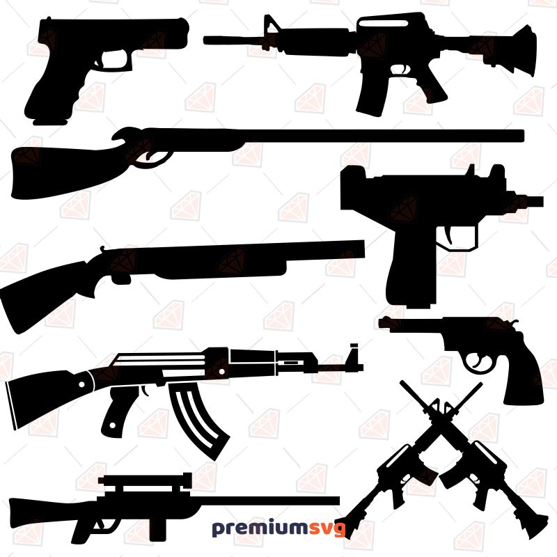 Guns Bundle SVG, Weapons Bundle SVG Instant Download Drawings Svg